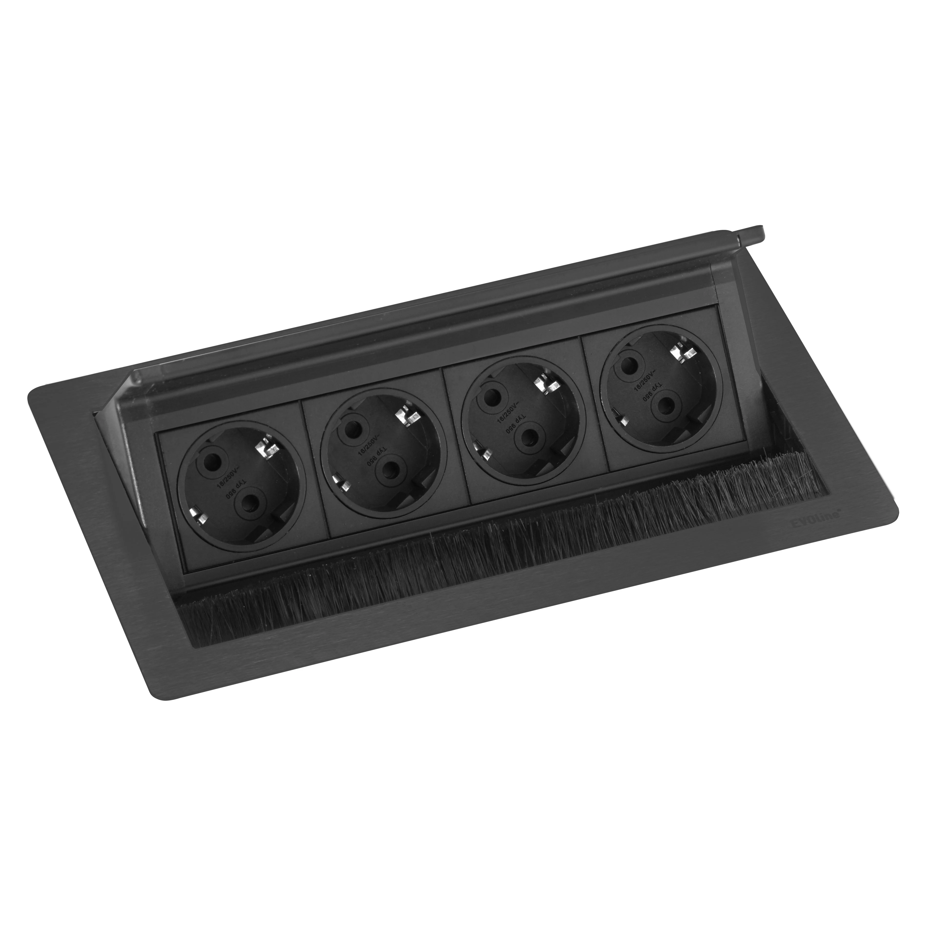 EVOline Fliptop 4 Ενσωματωμένη πρίζα με γείωση μαύρη
