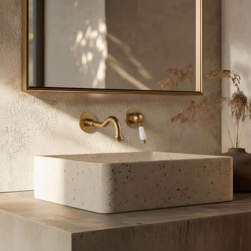 PB νοσταλγική εντοιχισμένη μπαταρία νιπτήρα Vintage στόμιο 21cm Μπρονζέ