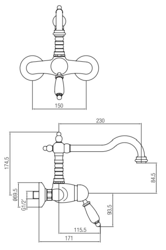 PB νοσταλγική επιτοίχια μπαταρία μονού μοχλού με λευκή λαβή από ανοξείδωτο χάλυβα.