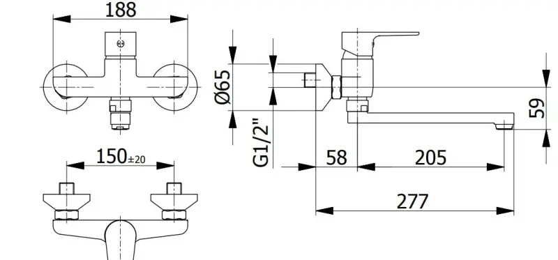 Μπαταρία Κουζίνας Blusani Τοίχου Χρωμίου με μακρύ στόμιο 27εκ 1208952918
