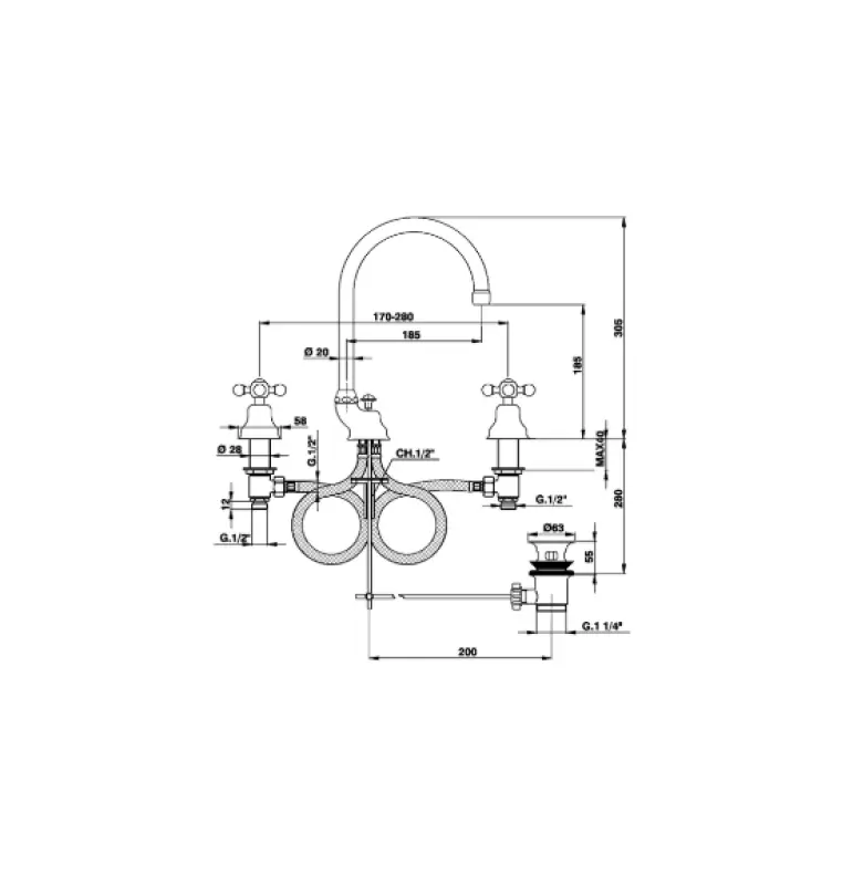 Cisal Arcana Κεραμική Μπαταρία Νιπτήρα 3 Οπών Μπρονζέ AC00106027