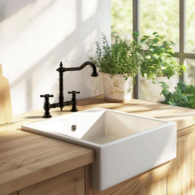 PB Νοσταλγική Βρύση Κουζίνας Γεφυρωτού Τύπου Ματ Μαύρο με Γωνιακή Ροή και Αστέρια Πόμολα PBN.ZW.H.ST.