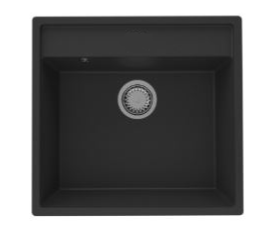 GraniteMy Βρέμη γρανίτης νεροχύτης 53x50 εκ. μαύρος επιφάνειας, υποδομής και εντοιχιζόμενος με τρύπα για βρύση ΜΕ ΠΡΙΖΑ ΑΝΟΞΕΙΔΩΤΟΥ ΑΤΣΑΛΙΟΥ