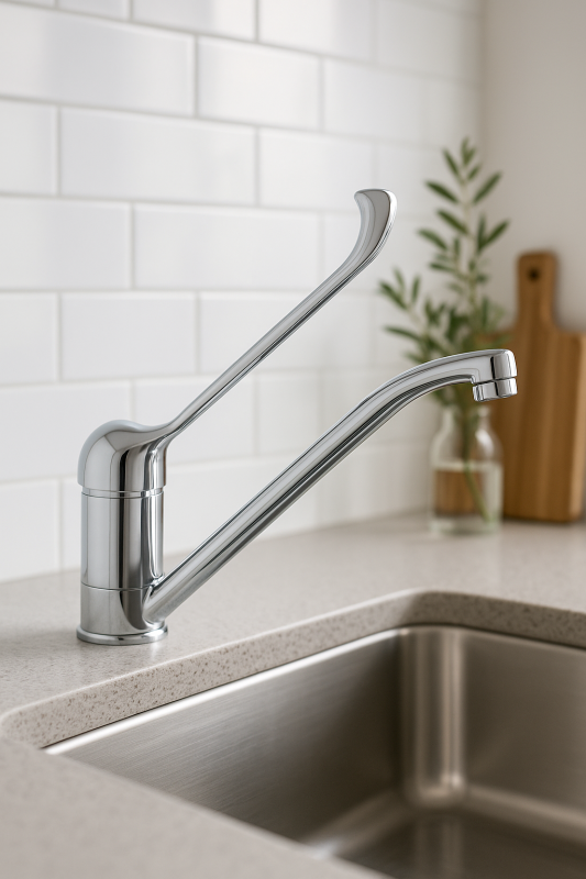 PB Clinic βρύση κουζίνας για άτομα με κινητικές δυσκολίες με περιστρεφόμενο και μακρύ μοχλό, χρώμιο 1208953266