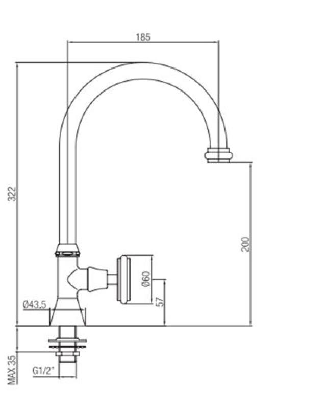 PB κλασική βρύση νιπτήρα με λευκή λαβή για κρύο νερό με ψηλή στρογγυλή καμπύλη σε χρώμιο 1208953277
