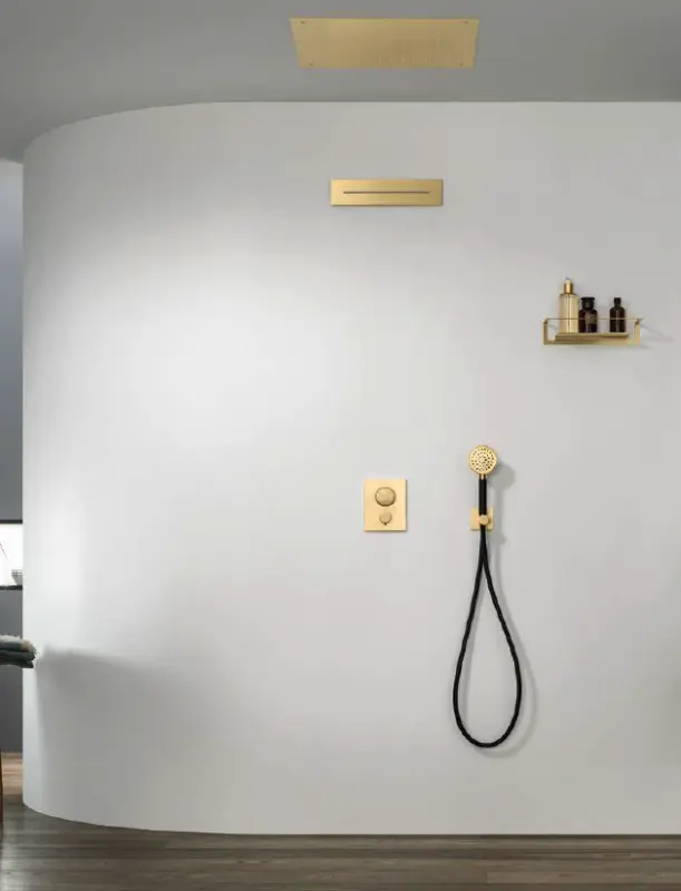 SB Square ενσωματωμένη ντουζιέρα 380x380mm Βουρτσισμένο ορείχαλκο PVD