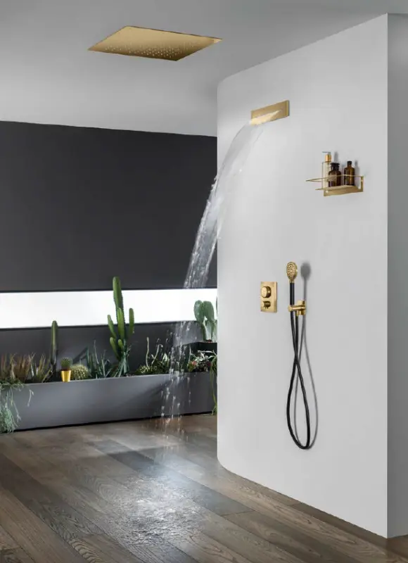 SB Square ενσωματωμένη ντουζιέρα 380x380mm Βουρτσισμένο ορείχαλκο PVD