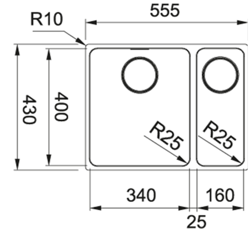 Φράνκε Μύθος MYX 160.34.16 BL ενάμιση ανοξείδωτος νιπτήρας υποκατασκευής 34+16cm 122.0638.273