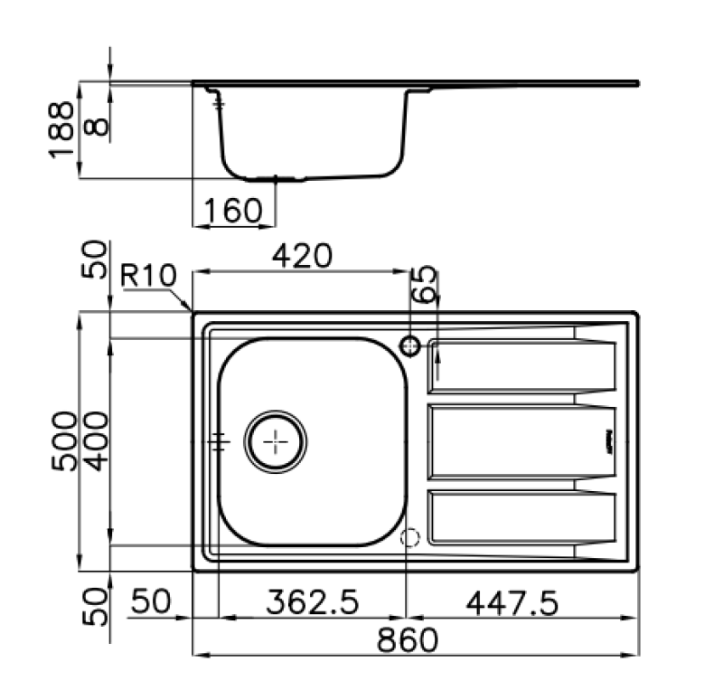 Foster Marine RVS 316 αναστρέψιμος νεροχύτης με μέρος στάξιμου 86x50cm επιφάνειας 1208953725