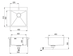 Ausmann Weser RVS χρυσή νεροχύτη PVD Gold 45x51 με οπή για βρύση υποκατασκευή επίπεδη κατασκευή και επικατασκευή 080891