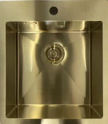 Ausmann Weser RVS χρυσή νεροχύτη PVD Gold 45x51 με οπή για βρύση υποκατασκευή επίπεδη κατασκευή και επικατασκευή 080891