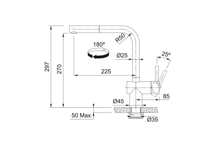 Φρανκε βουρτσισμένη μαύρη αισθητήρα κουζίνας Atlas Neo με επεκτεινόμενο ρουξούνι 115.0625.527