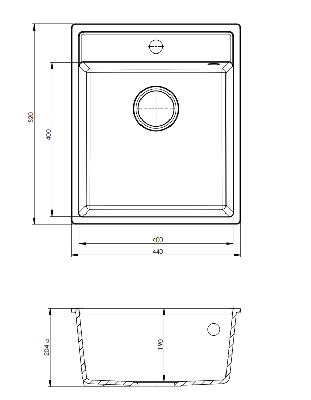 GraniteMy Bremen Γρανιτένιος Νεροχύτης 44x52 cm Μαύρο – Επιτραπέζια, Υποκατάσκευή και Ενσωματωμένη Εγκατάσταση με Ράφι για Βρύση και Ανοξείδωτο Βύσμα 1208953861