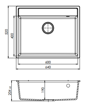 GraniteMy Bremen Γρανιτένιος Νεροχύτης 64x52 cm Μαύρο – Επικαθήμενη, Υποκαθήμενη και Εντασσόμενη Εγκατάσταση με Επιφάνεια για Μπαταρία και Ανοξείδωτο Ατσάλι Πώμα 1208953873