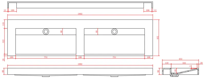 Συμπαγής διπλός νιπτήρας Solid-S από μάρμαρο, μαύρο ματ χωρίς οπή για μπαταρία με συμπαγές κάλυμμα B180xD45xH8 1208953889