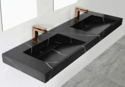 Solid-S Marble διπλό νιπτήρα solid surface μαύρο μάρμαρο ματ χωρίς οπή για βρύση με solid κάλυμμα B160xD45xH8 1208953890