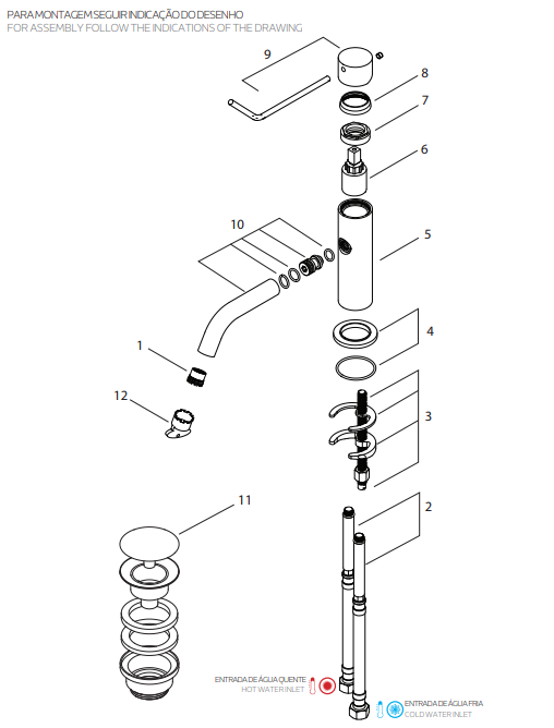 Waterevolution Flow μπαταρία νιπτήρα incl. click plug RVS T111IE