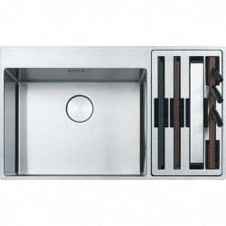 Φράνκε Box Center BWX220-54-27 ανοξείδωτος νεροχύτης με αριστερή θέση, με ξύλο κοπής, σετ μαχαιριών και καλάθι σύρματος 86x51cm 127.0587.643