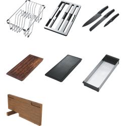 Φράνκε Box Center BWX220-54-27 ανοξείδωτος νεροχύτης με αριστερή θέση, με ξύλο κοπής, σετ μαχαιριών και καλάθι σύρματος 86x51cm 127.0587.643