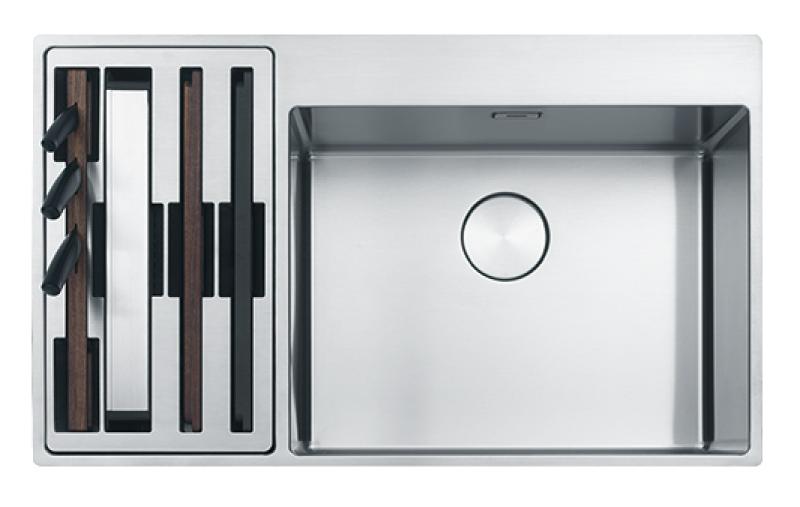 Φράγκε Κέντρο Κουτιού BWX220-54-27 ανοξείδωτος νεροχύτης δεξιά με επιφάνεια κοπής, σετ μαχαιριών και συρμάτινο καλάθι 86x51εκ 127.0587.644