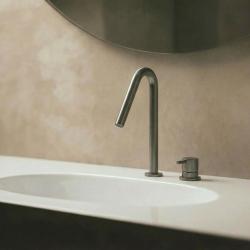 Waterevolution Flow Μονόκρονη βρύση νιπτήρα PVD Gun Metal με μικρό V 120mm έξοδο T1121VGME