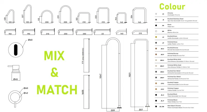Waterevolution Flow 2-τρύπα νιπτήρα χρωμίου με χαμηλή U 200mm εκροή T1122U01