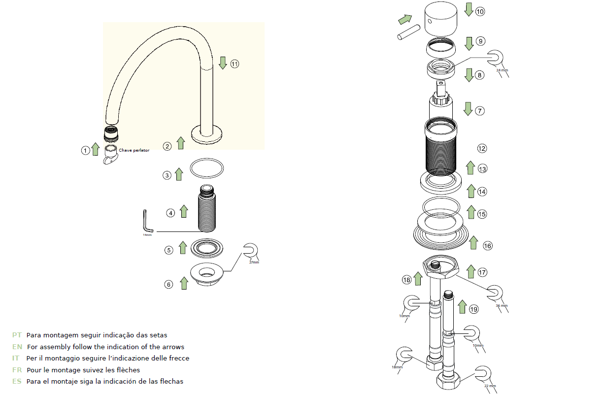 Waterevolution Flow 2-τρύπα νιπτήρα χρωμίου με χαμηλή U 200mm εκροή T1122U01