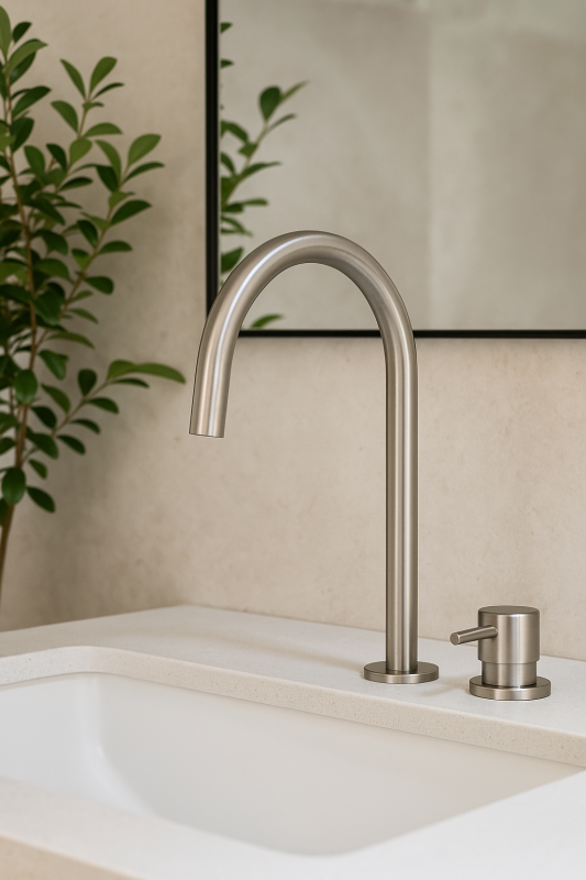 Waterevolution Flow 2-οπών βρύση νιπτήρα πλήρως από ανοξείδωτο χάλυβα με υψηλή U 200mm έξοδο T1122UIE