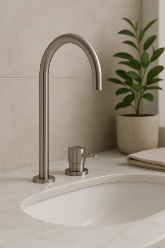 Waterevolution Flow 2-οπών βρύση νιπτήρα πλήρως από ανοξείδωτο χάλυβα με υψηλή U 200mm έξοδο T1122UIE