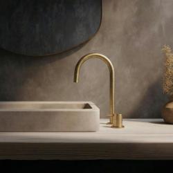 Waterevolution Flow Μπανιέρα με 2 τρύπες από βουρτσισμένο ορείχαλκο με υψηλή U 200mm έξοδο T1122ULE