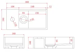 Solid-S Νιπτήρας από στερεό υλικό, ματ μαύρος, διαστάσεων Π36xΒ18xΥ10 εκ., με κάλυμμα, μοντέλο αριστερό με οπή για βρύση 1208954158
