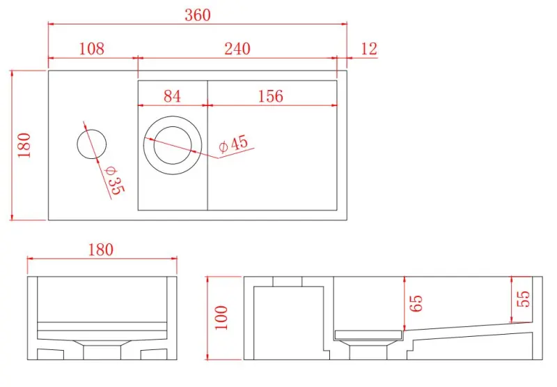 Solid-S Νιπτήρας από στερεό υλικό, ματ μαύρος, διαστάσεων Π36xΒ18xΥ10 εκ., με κάλυμμα, μοντέλο αριστερό με οπή για βρύση 1208954158