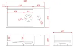 Solid-S Νιπτήρας από στερεό υλικό, ματ μαύρος, διαστάσεων Π36xΒ18xΥ10 εκ., με κάλυμμα, μοντέλο δεξιά με οπή για τη βρύση 1208954163