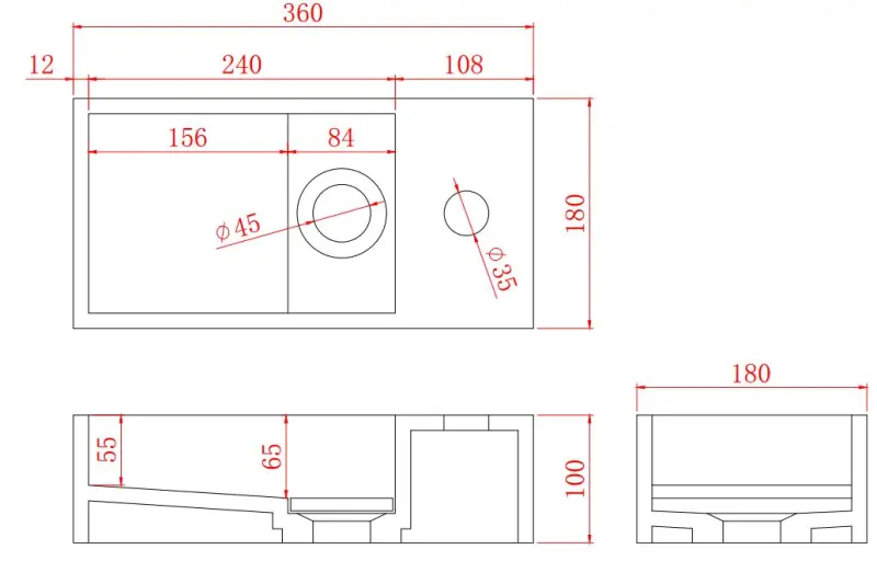 Solid-S Νιπτήρας από στερεό υλικό, ματ μαύρος, διαστάσεων Π36xΒ18xΥ10 εκ., με κάλυμμα, μοντέλο δεξιά με οπή για τη βρύση 1208954163