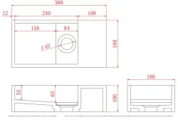 Solid-S Νιπτήρας από συμπαγές υλικό, ματ μαύρο, διαστάσεων Π36xΒ18xΥ10 εκ., με κάλυμμα, μοντέλο δεξιά χωρίς οπή για τη βρύση 1208954164