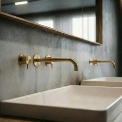 Waterevolution Flow 3-οπτική ενσωματωμένη βρύση νιπτήρα από βουρτσισμένο ορείχαλκο με έξοδο 21 cm T1163FLE-21