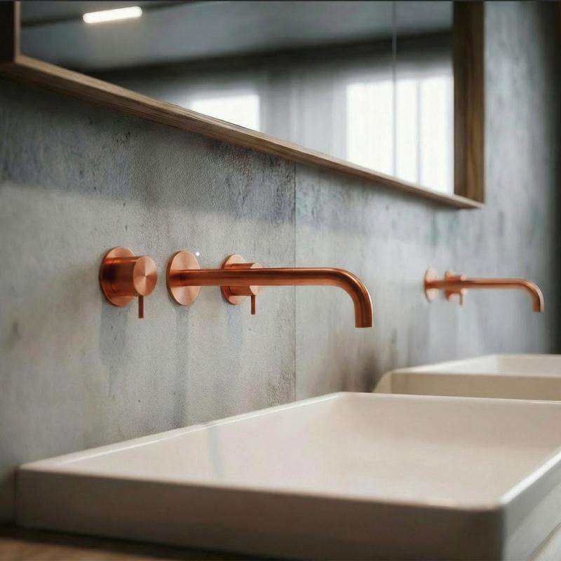 Waterevolution Flow 3-hole Built-in Washbasin Faucet PVD Copper with spout 21 cm T1163FCPE-21