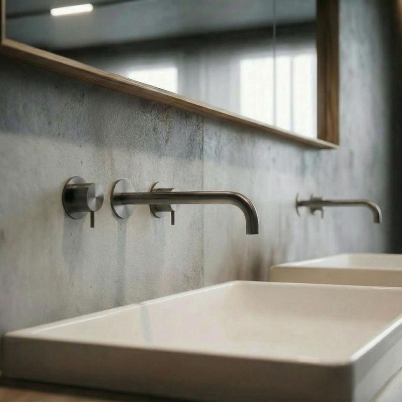 Waterevolution Flow 3-τρώνου ενσωματωμένη βρύση νιπτήρα PVD Gun metal με έξοδο 21 cm T1163FGME-21