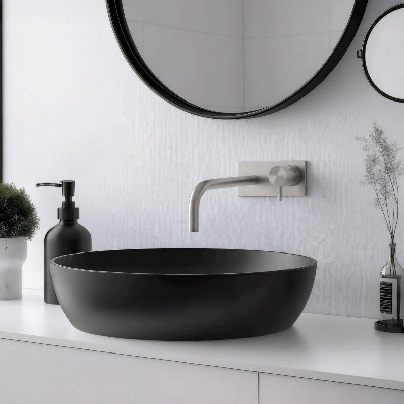 Waterevolution Flow ενσωματωμένη βρύση νιπτήρα με κάλυμμα, εξ ολοκλήρου από ανοξείδωτο ατσάλι, με έξοδο 15 cm T1161BIE-15