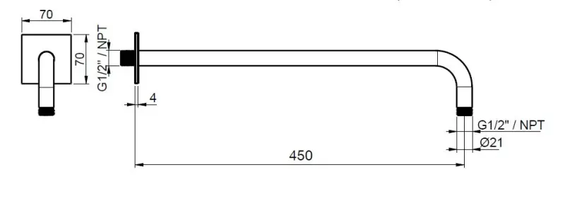 SB Square 316 επιτοίχιος βραχίονας ντους στρογγυλός 35cm με τετράγωνη ροζέτα, συμπαγές βουρτσισμένο 316 ανοξείδωτο ατσάλι.