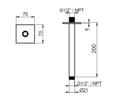 SB Square 316 οροφής ντους βραχίονας στρογγυλός 20cm βουρτσισμένο συμπαγές 316 ανοξείδωτο ατσάλι