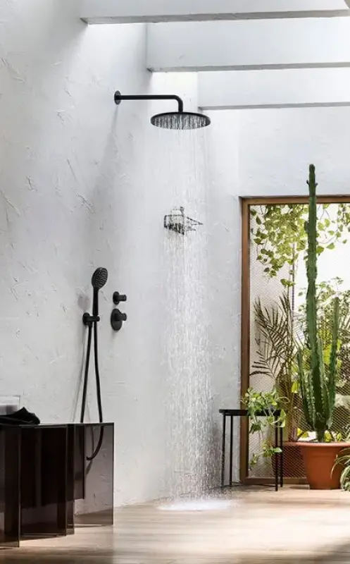 SB Round Douche Set μαύρο ματ εντοιχισμένο πλήρες