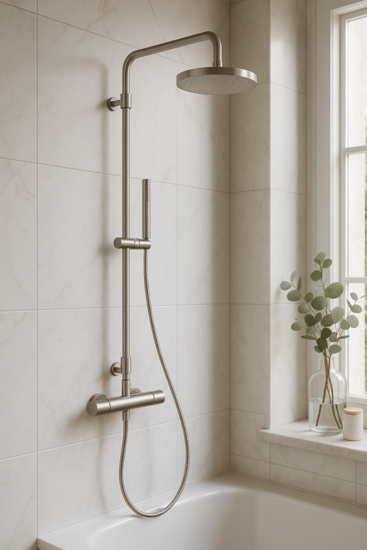 Waterevolution Flow ντουζιέρα με θερμοστάτη και ντους βροχής, εξ ολοκλήρου από ανοξείδωτο ατσάλι T141TIE