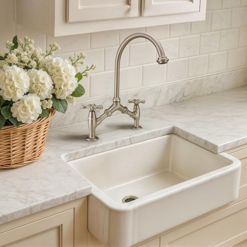 PB κλασική Νοσταλγική κλασική βρύση κουζίνας από ανοξείδωτο ατσάλι με μεταβλητή απόσταση κέντρου 2 οπών 18-25cm 1208954353