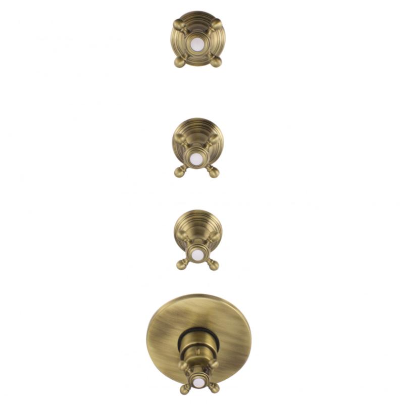 PB Classic νοσταλγικός εντοιχισμένος θερμοστάτης ντους με 3 βάνες διακοπής μπρούτζινος.