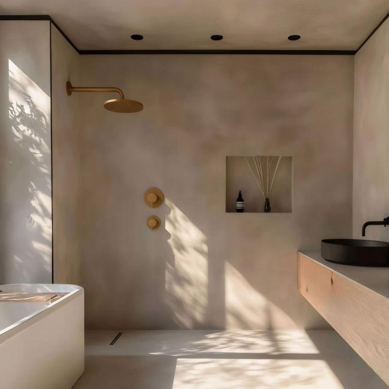 Waterevolution Flow ενσωματωμένος θερμοστάτης ντους με 1 βρύση από βουρτσισμένο ορείχαλκο