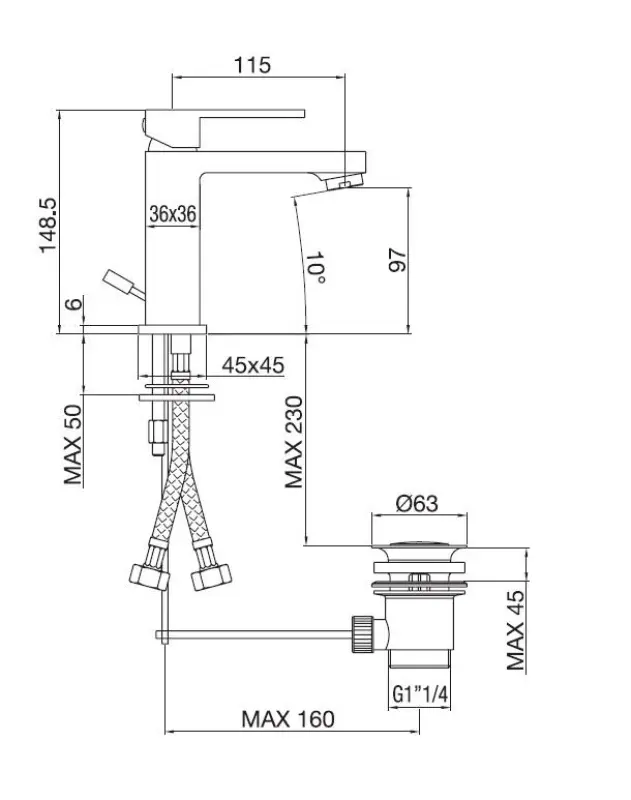 PB Kiki 1-οπής μπαταρία νιπτήρα μαύρο ματ