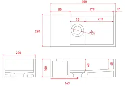 Μασίφ μαρμάρινη επιφάνεια Solid-S, νιπτήρας B40xD22xH10cm, μαύρο ματ μάρμαρο, αριστερά χωρίς οπή για βρύση 1208954632