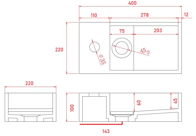Solid-S Marble συμπαγής επιφάνεια νιπτήρας B40xD22xH10cm μαύρο ματ αριστερά με οπή για βρύση 1208954633