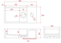 Solid-S Μαρμάρινη επιφάνεια βρύσης B40xD22xH10cm ματ μαύρο μάρμαρο δεξιά με τρύπα βρύσης 1208954634